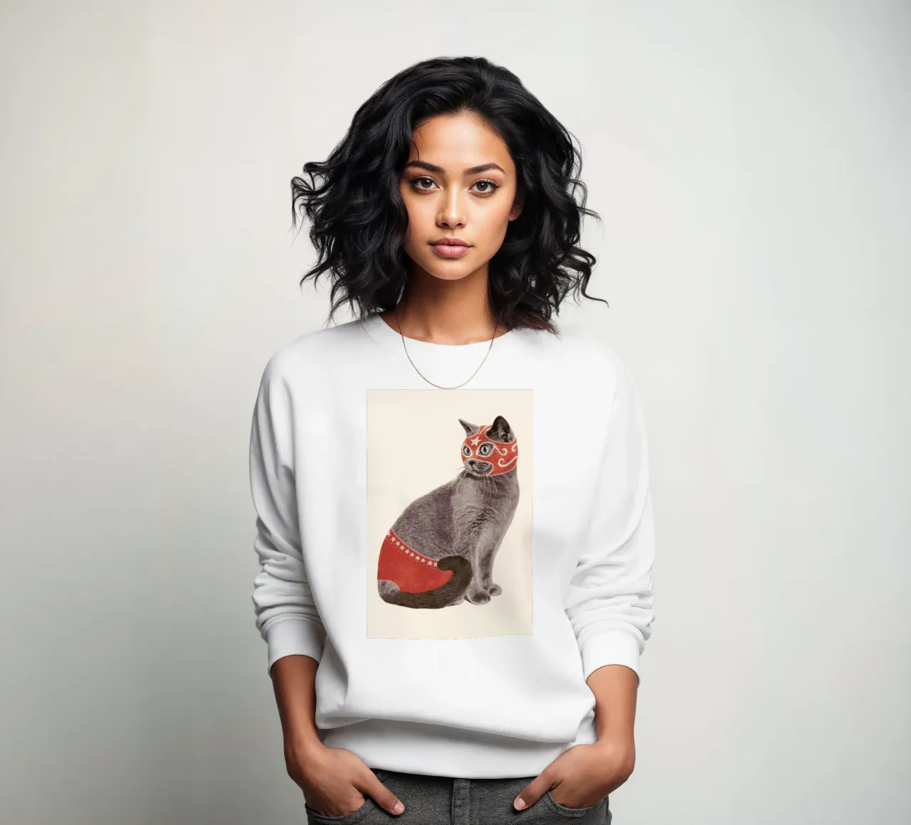 Chat Catcheur Print sweatshirt by Florent Bodart