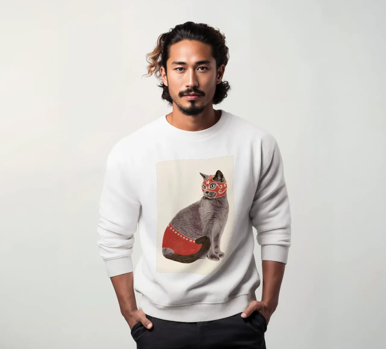 Chat Catcheur Print sweatshirt by Florent Bodart