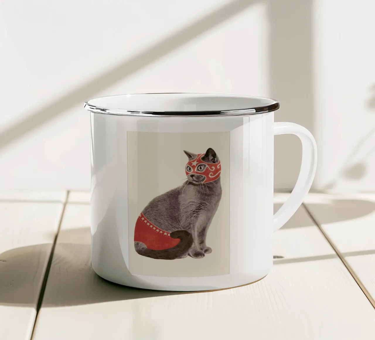 Chat Catcheur Print tazza in smalto da Florent Bodart