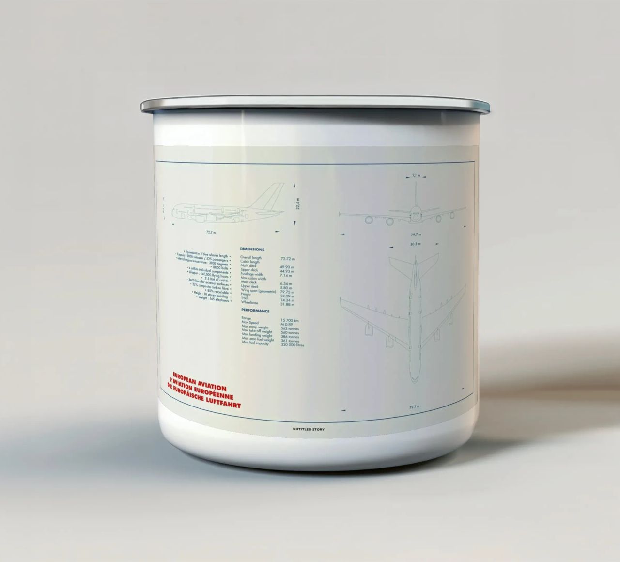 Technical Drawing A380 tazza in smalto da Marc Schulthess