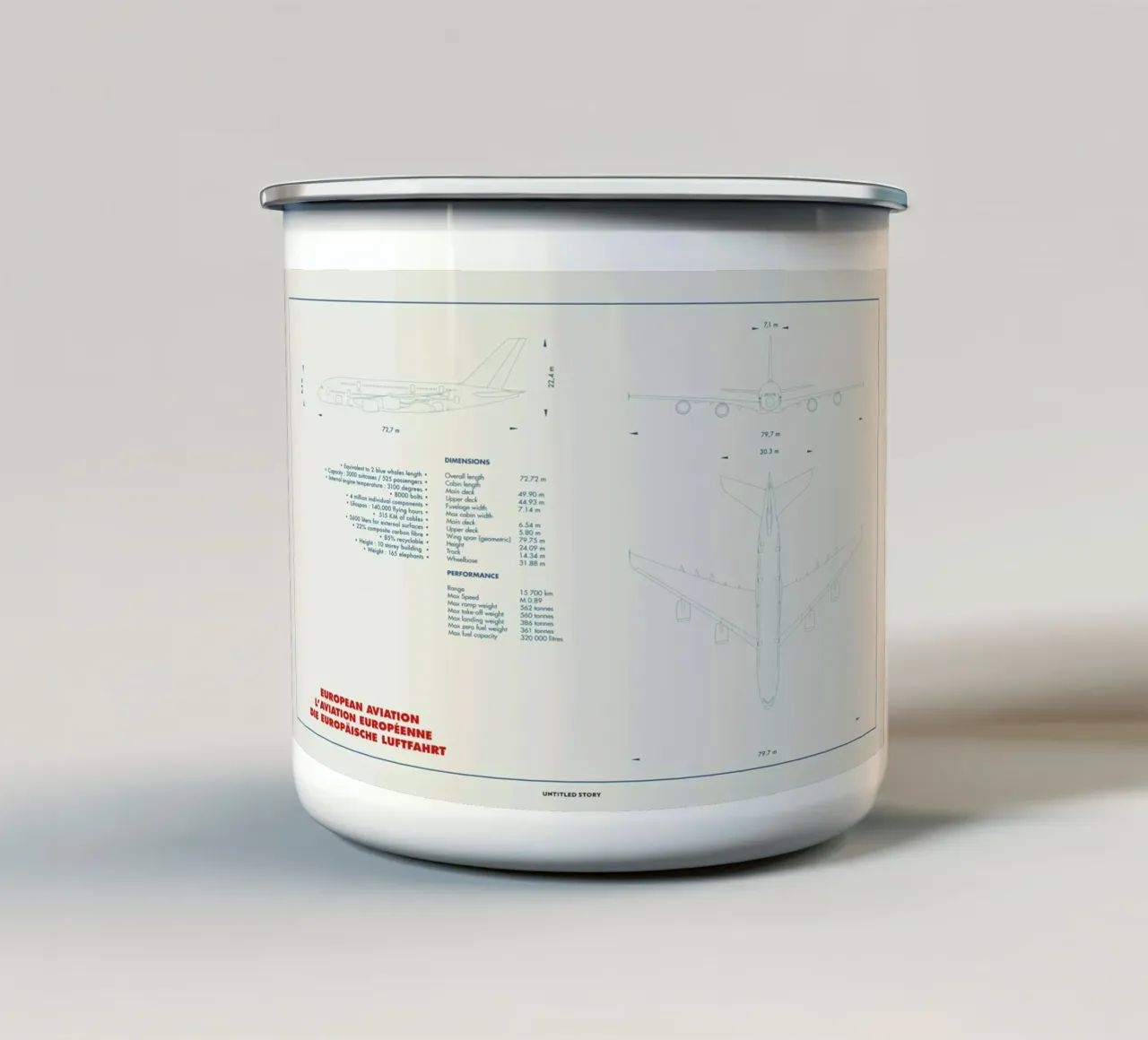 Technical Drawing A380 Emaille Tasse von Marc Schulthess