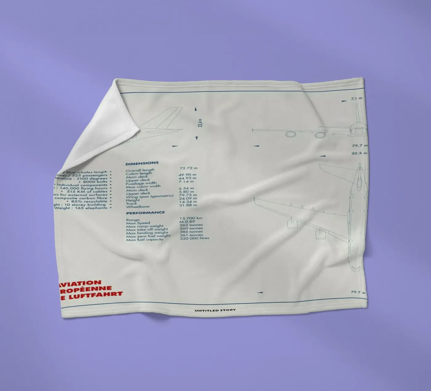 Technical Drawing A380 Fleecedecke von Marc Schulthess