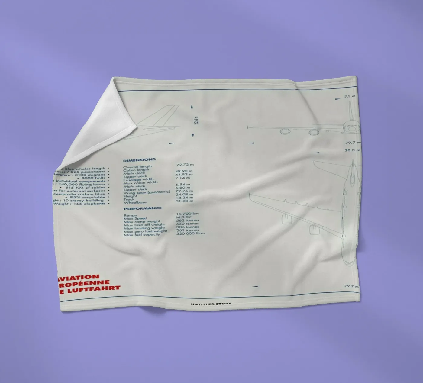 Technical Drawing A380 Fleecedecke von Marc Schulthess