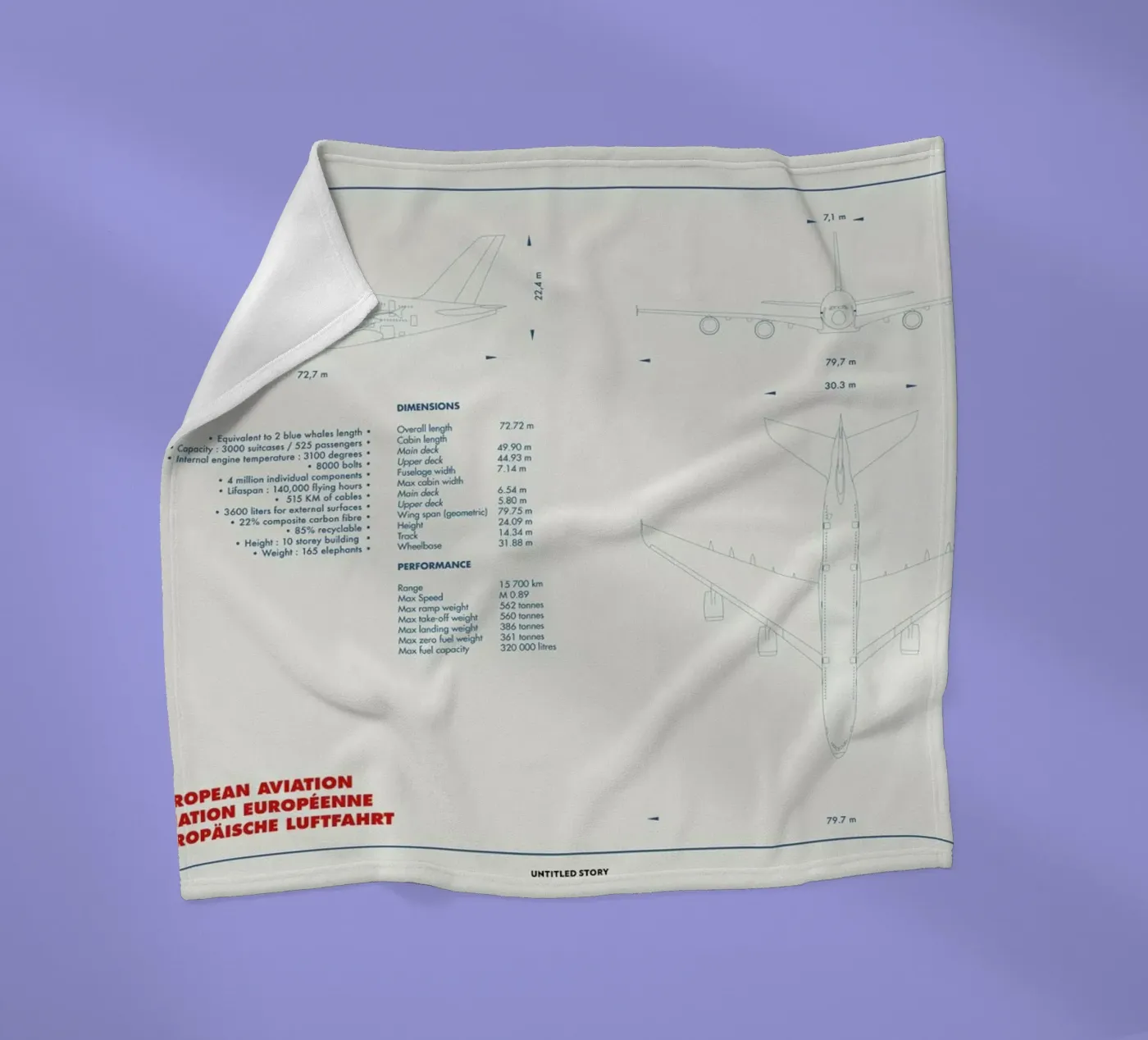 Technical Drawing A380 Fleecedecke von Marc Schulthess