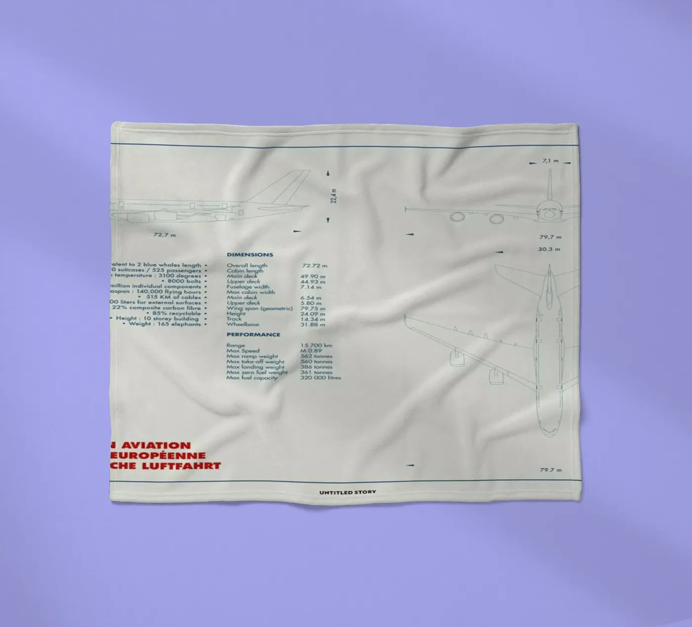 Technical Drawing A380 Fleecedecke von Marc Schulthess