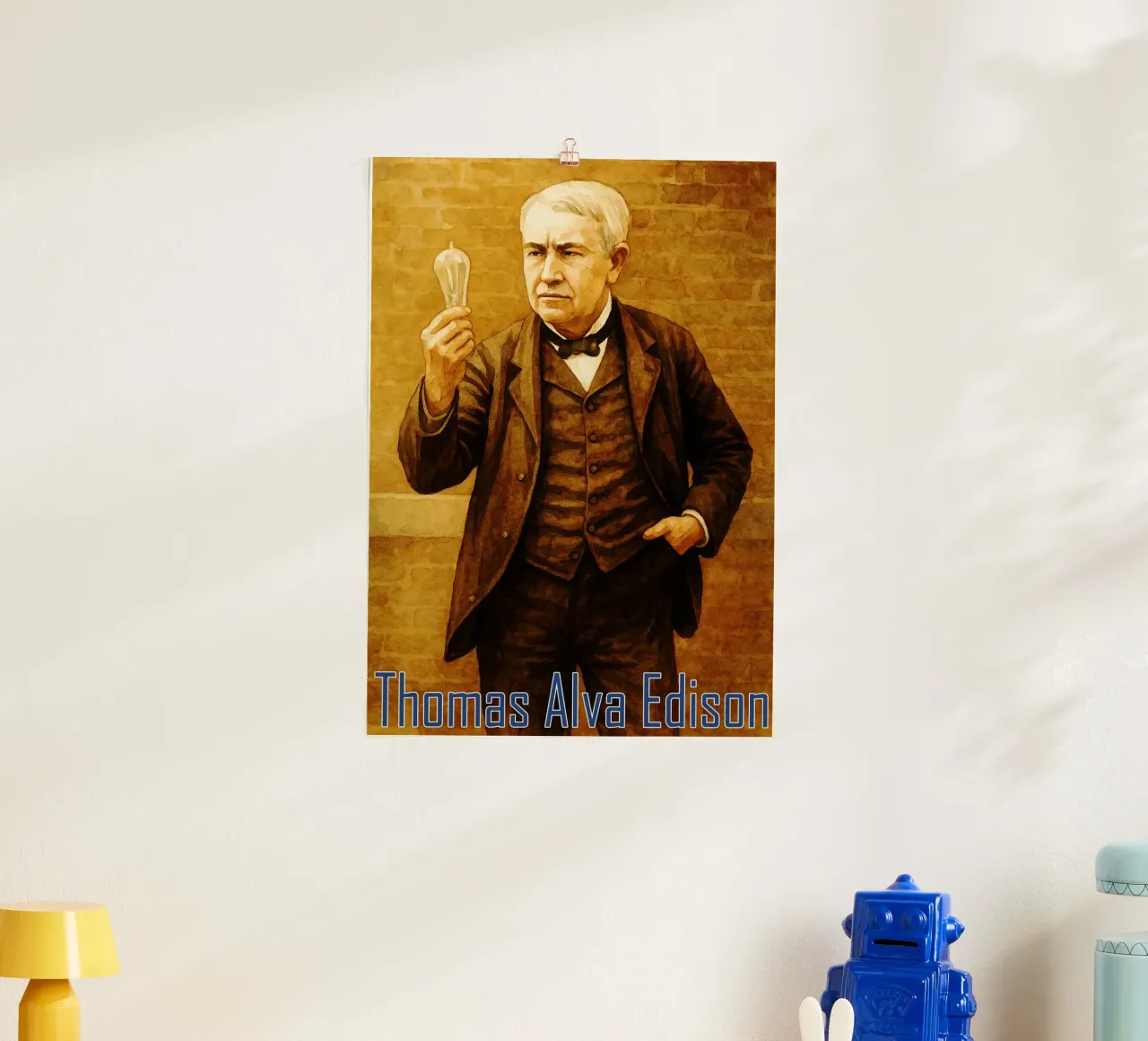 Thomas Alva Edison Repainting Imagination Redrawing poster by MOKAIYA