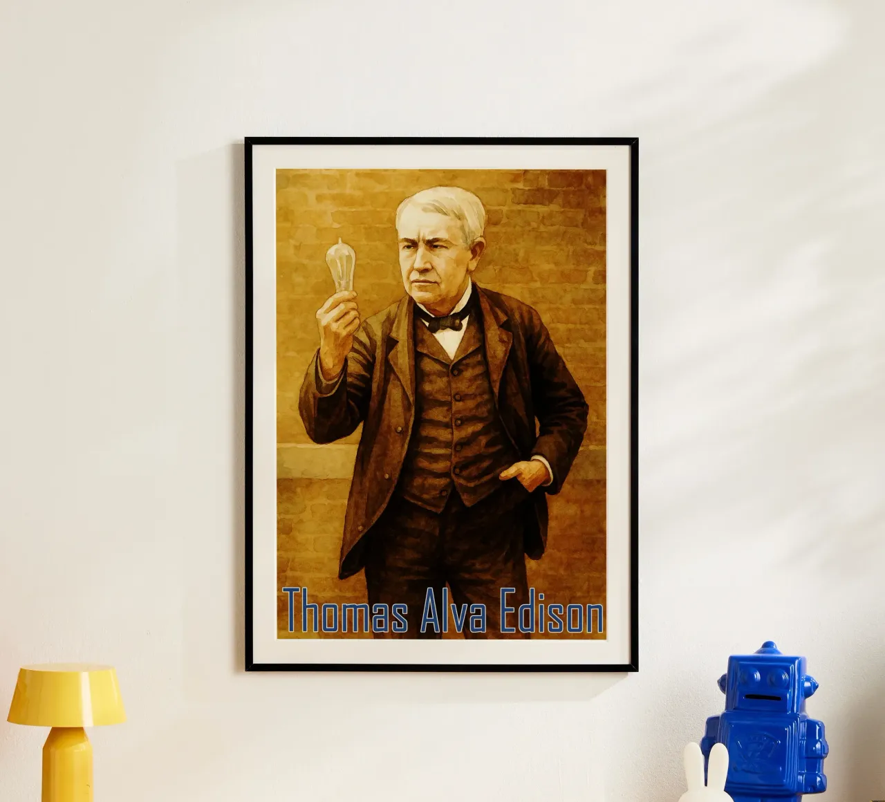 Thomas Alva Edison Repainting Imagination Redrawing poster by MOKAIYA