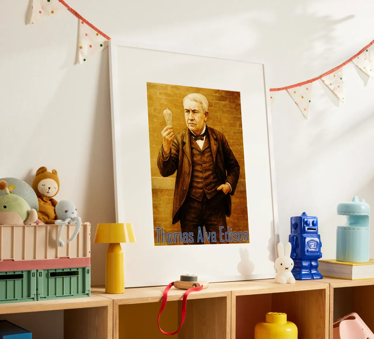 Thomas Alva Edison Repainting Imagination Redrawing poster by MOKAIYA