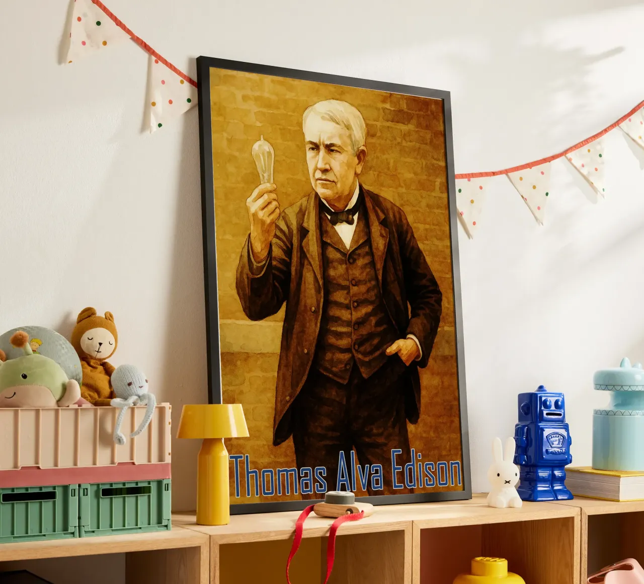 Thomas Alva Edison Repainting Imagination Redrawing poster by MOKAIYA