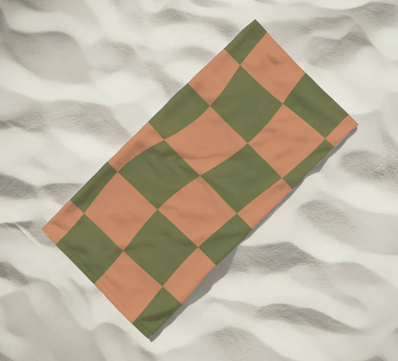 Orange and green chequerboard beach towel by Sixmai