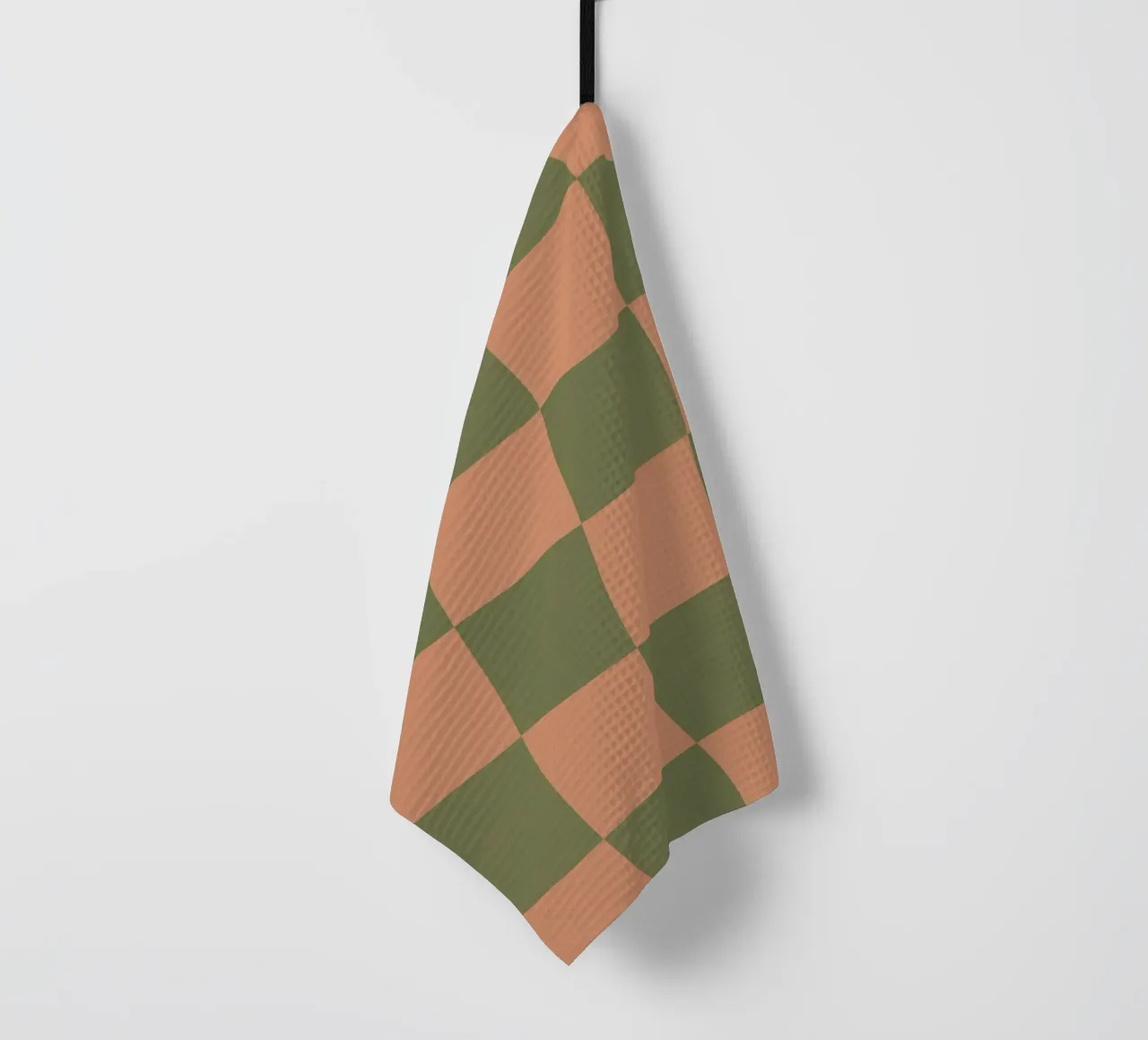 Orange and green chequerboard tea towel by Sixmai