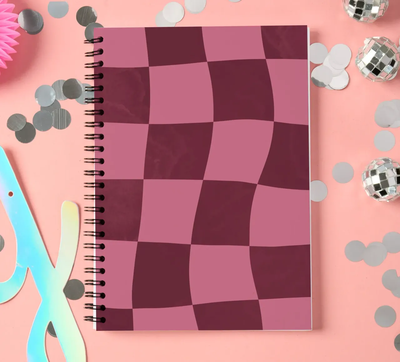 Pink checkerboard spiral notebook by Sixmai