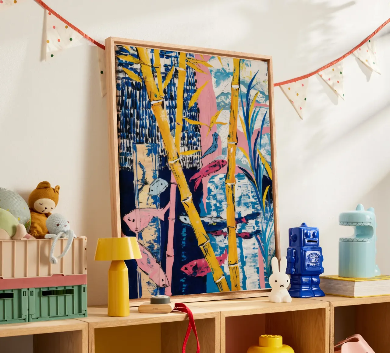 Dynamisch palmenlandschap canvas met Baklijst van Beach Palette