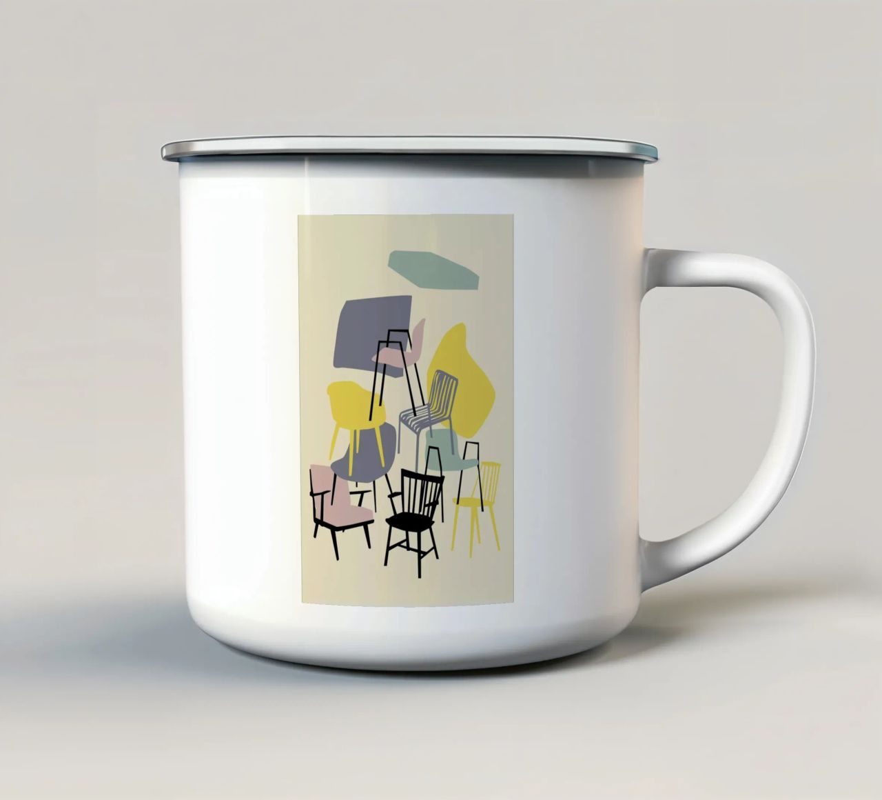 Take A Seat tazza in smalto da Helena Ravenne