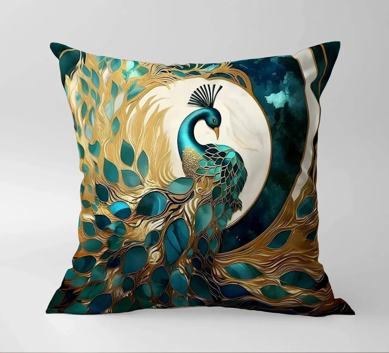 Pavone astratto Kintsugi cuscino da Margaret Marie Ostrout