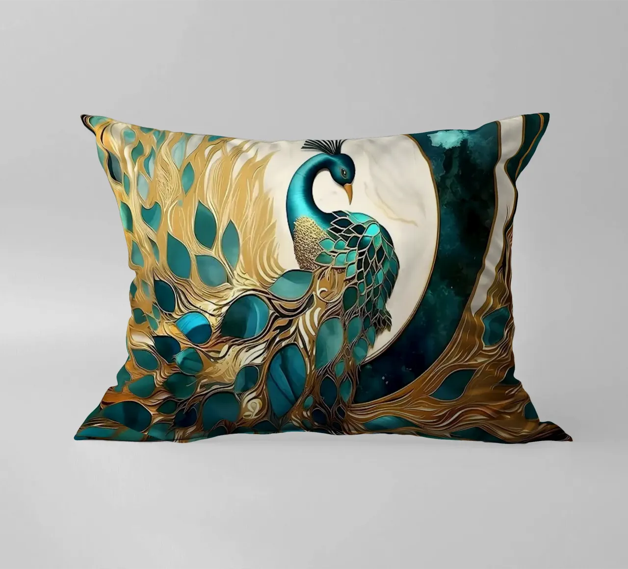 Pavone astratto Kintsugi cuscino da Margaret Marie Ostrout
