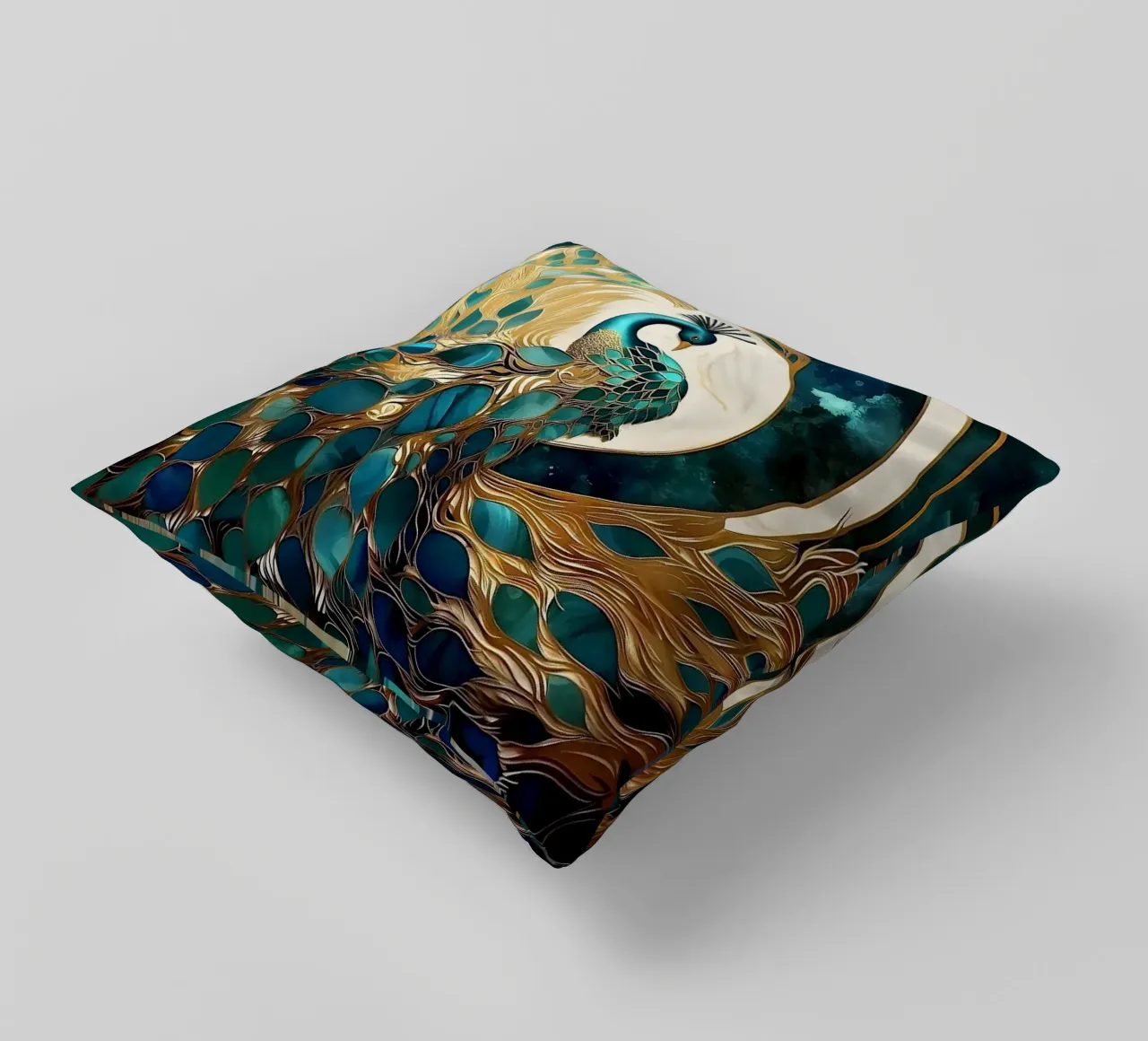 Pavone astratto Kintsugi cuscino da Margaret Marie Ostrout