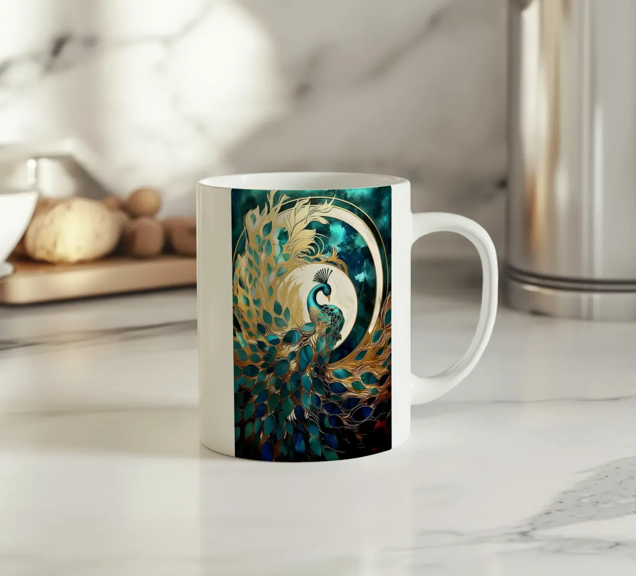 Pavone astratto Kintsugi tazza in ceramica da Margaret Marie Ostrout