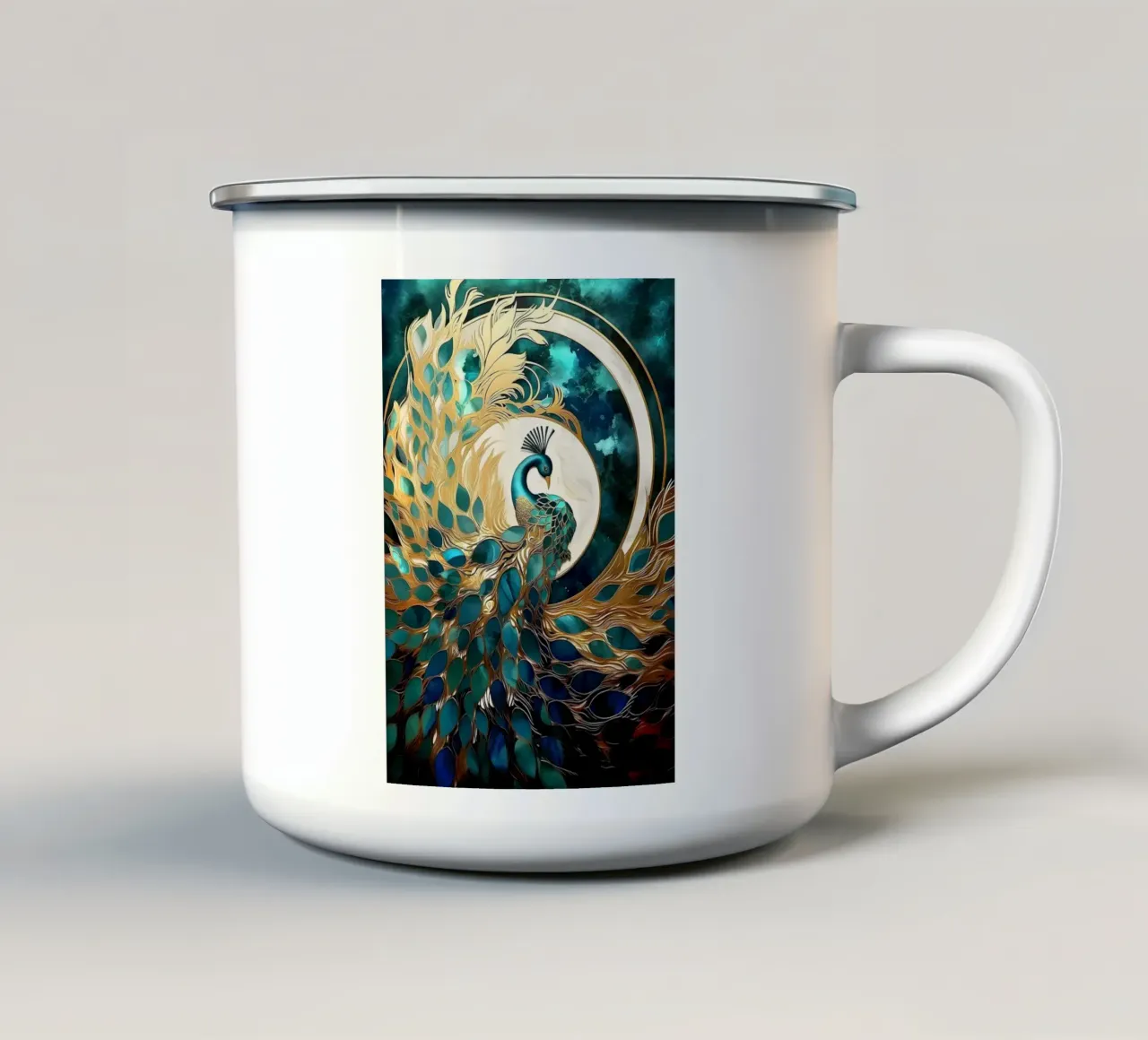 Pavone astratto Kintsugi tazza in smalto da Margaret Marie Ostrout
