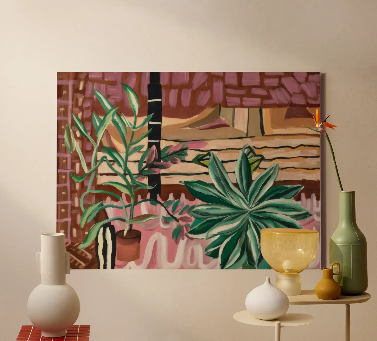 Geometrische oase canvas met Baklijst van Beach Palette