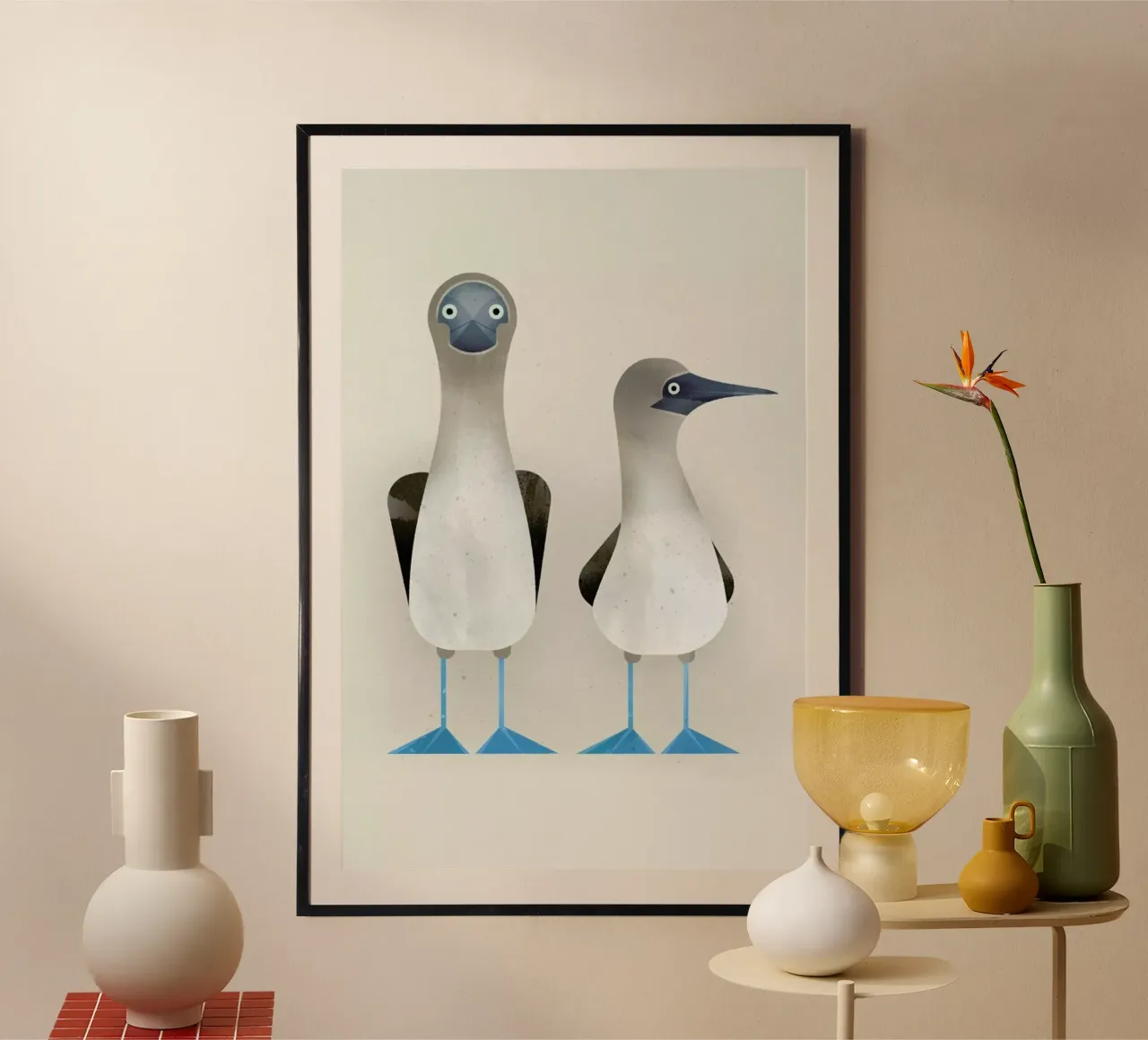 Blue Footed Boobies poster con telaio in legno da Dieter Braun