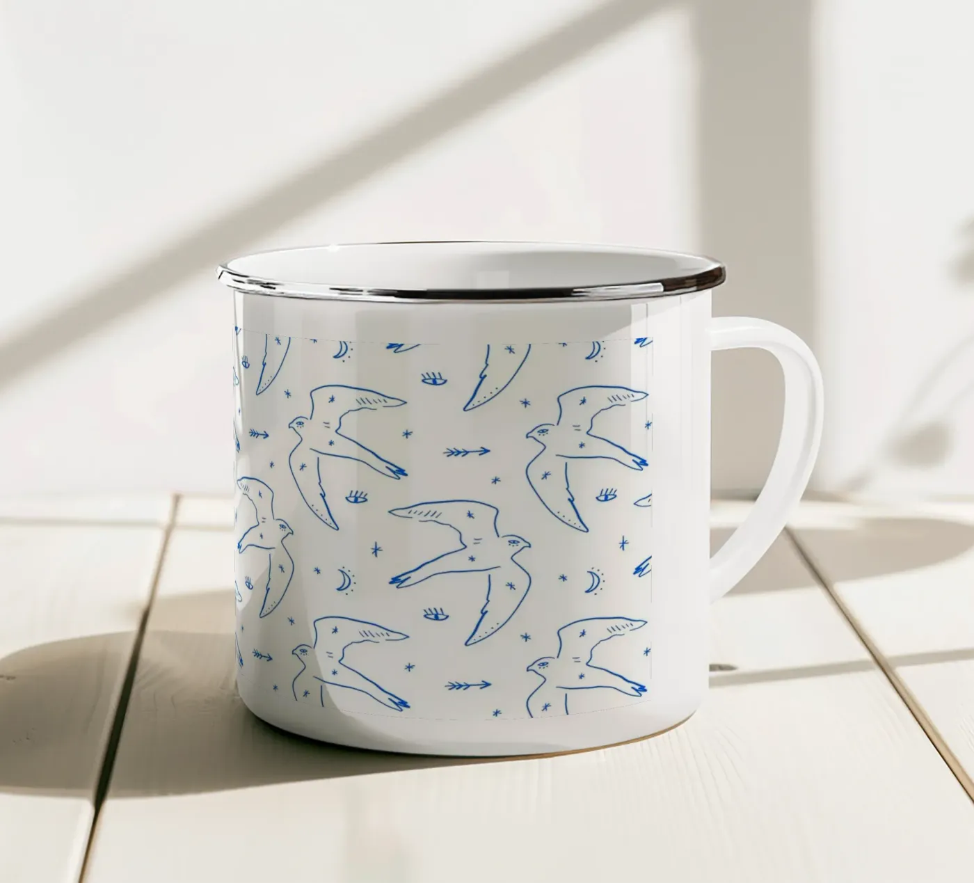 Bird Pattern enamel mug by treechild