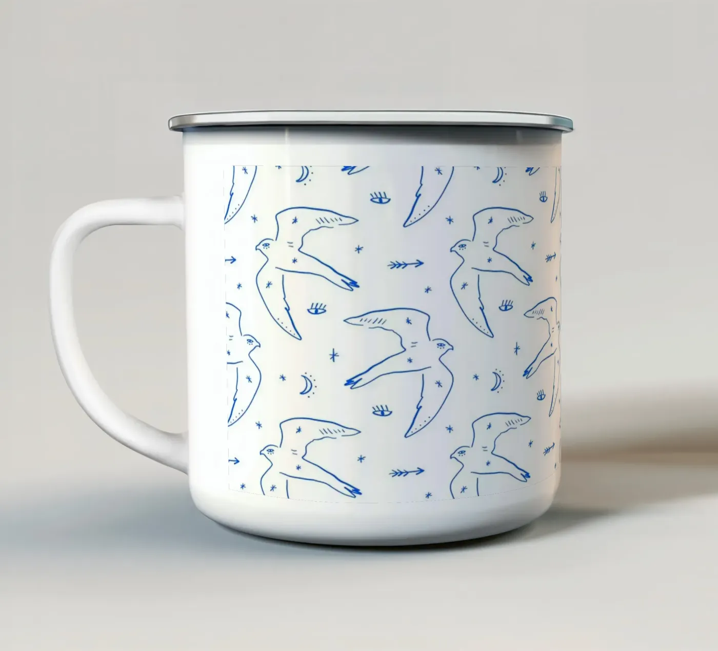 Bird Pattern enamel mug by treechild