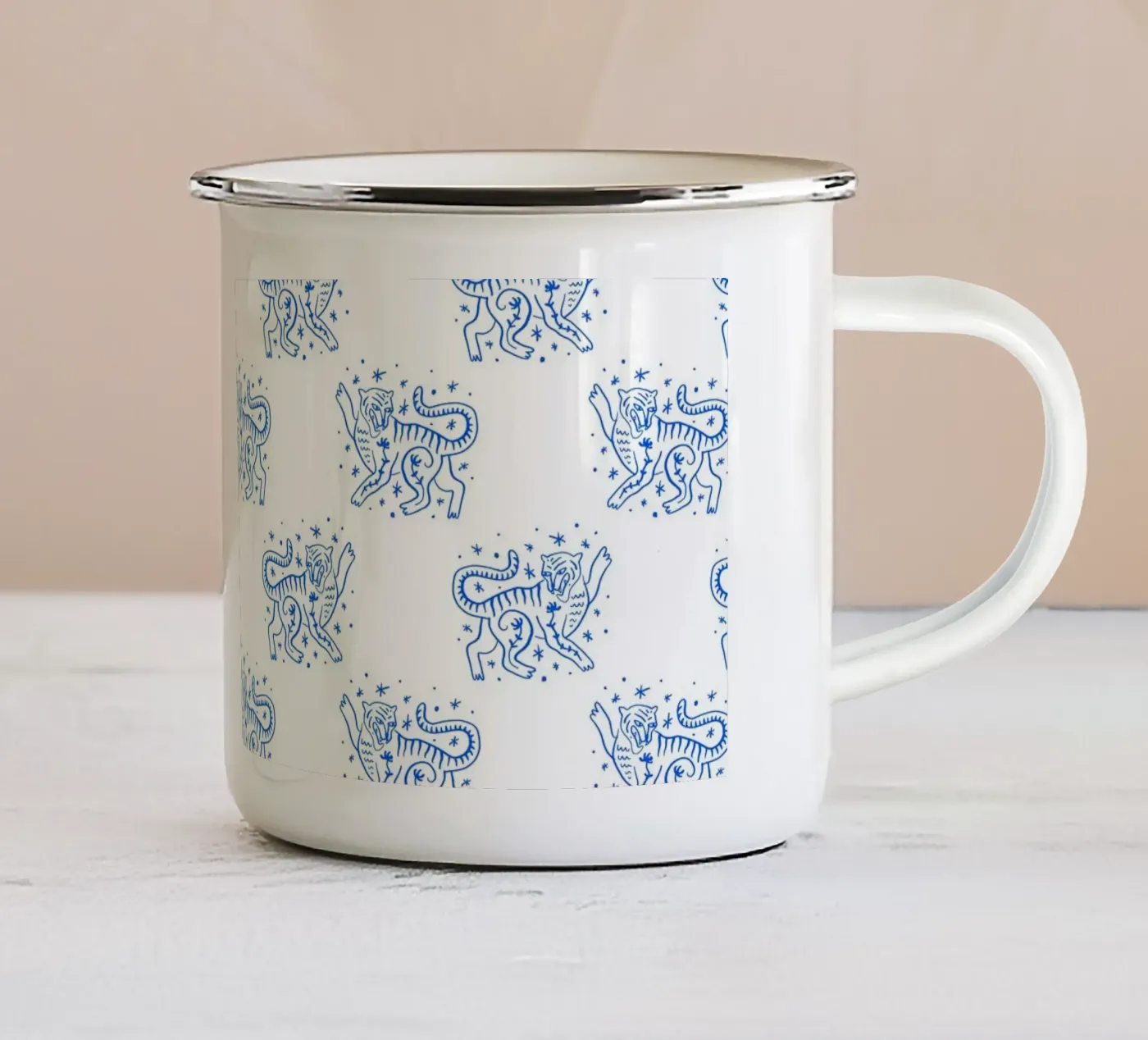Tiger Pattern enamel mug by treechild