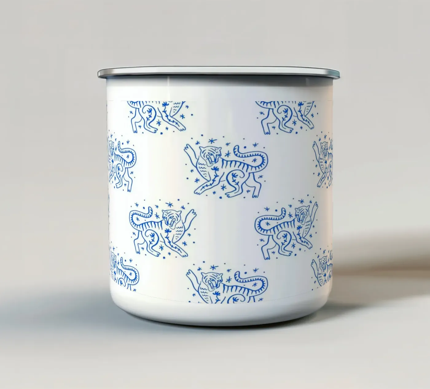 Tiger Pattern enamel mug by treechild