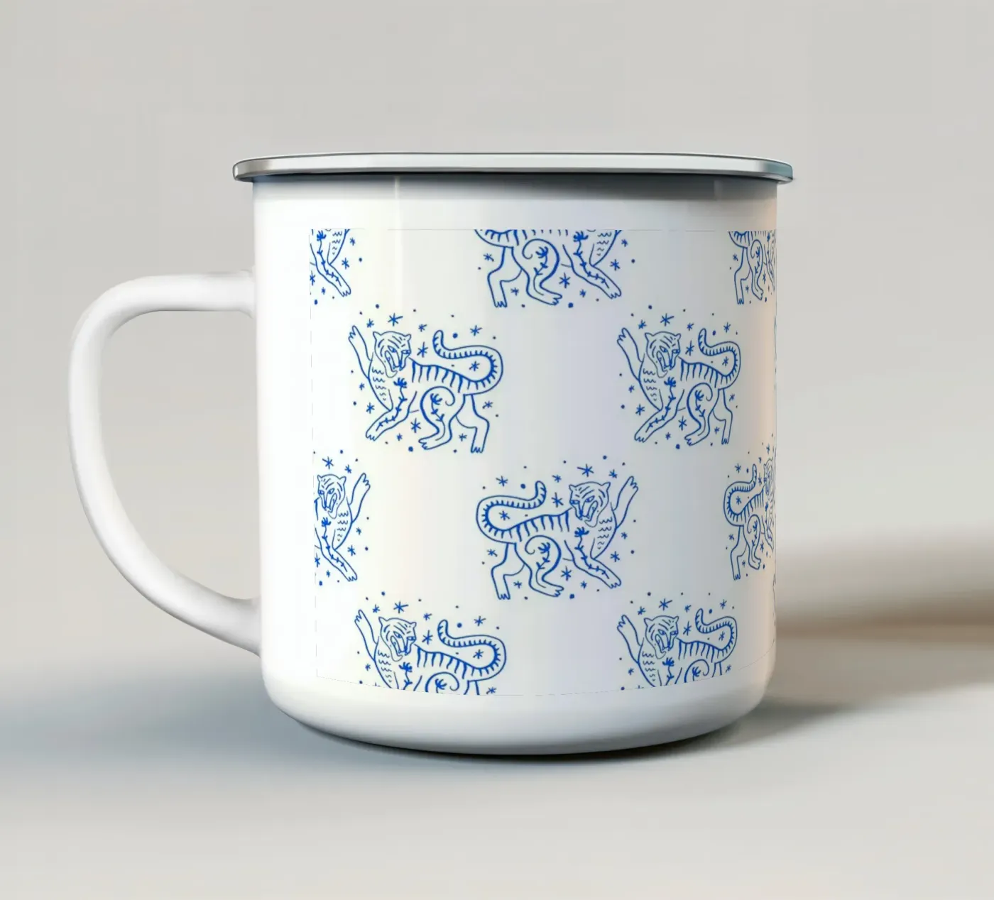 Tiger Pattern enamel mug by treechild