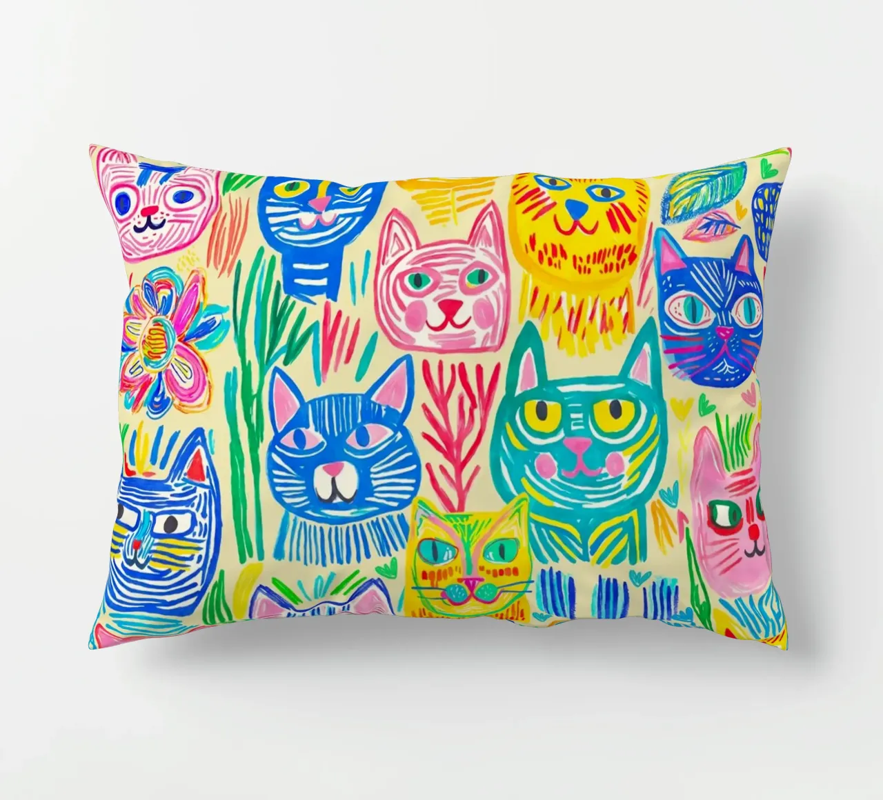 Bold And Groovy Pop Art Doodle Cats Multicolor cuscino da Andrea Haase Modern Home