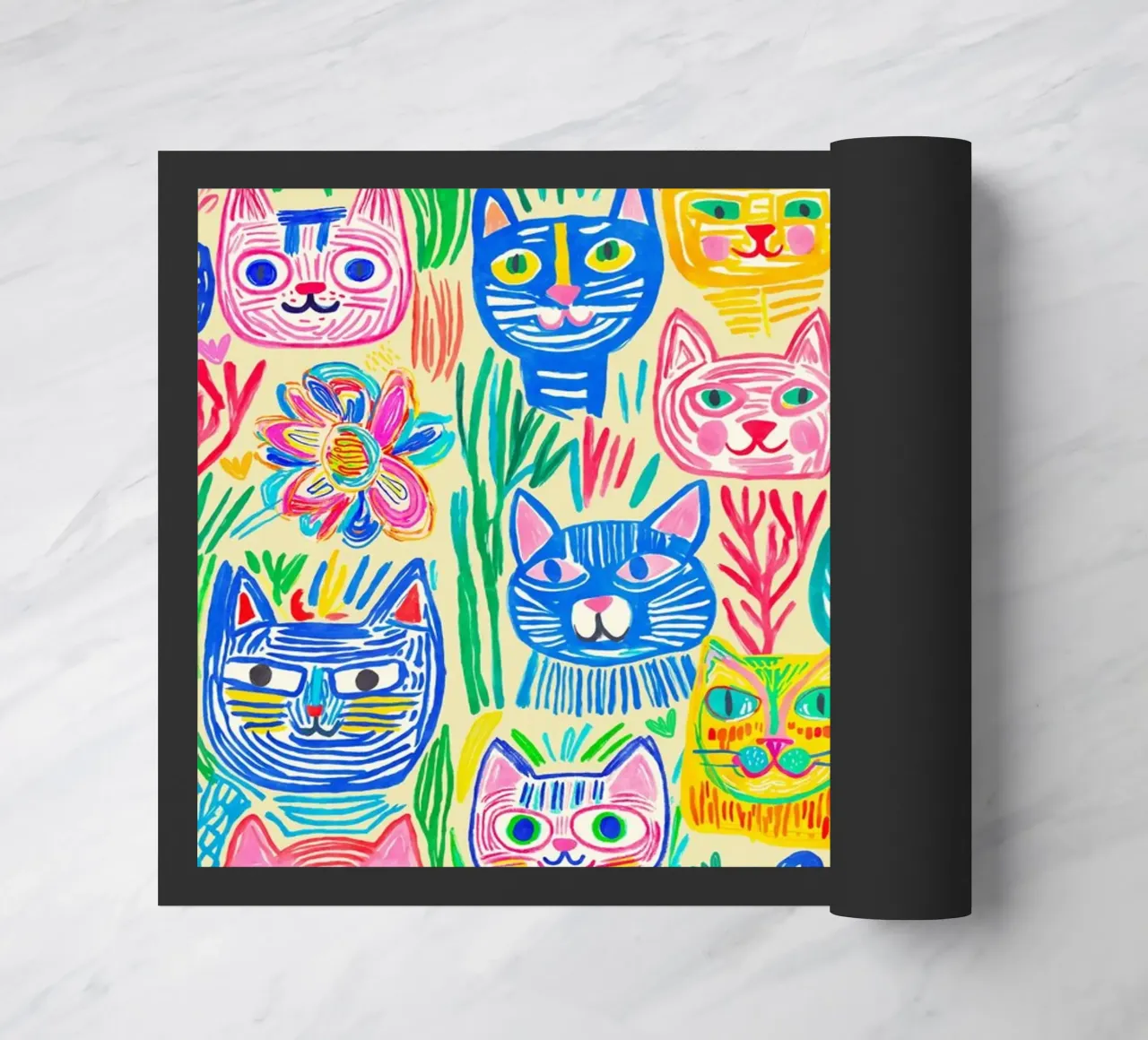 Bold And Groovy Pop Art Doodle Cats Multicolor zerbino da Andrea Haase Modern Home