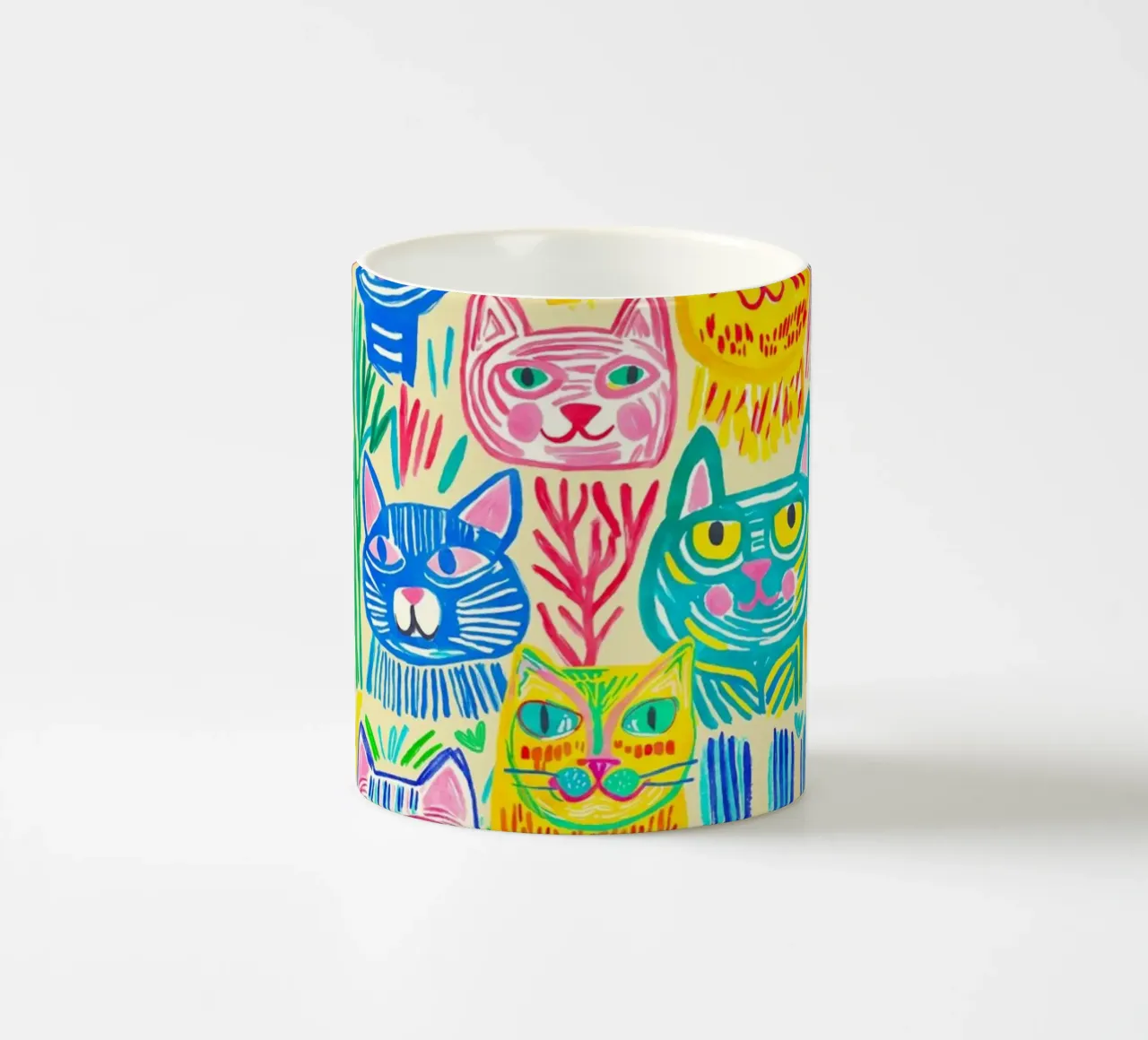 Bold And Groovy Pop Art Doodle Cats Multicolor tazza in ceramica da Andrea Haase Modern Home