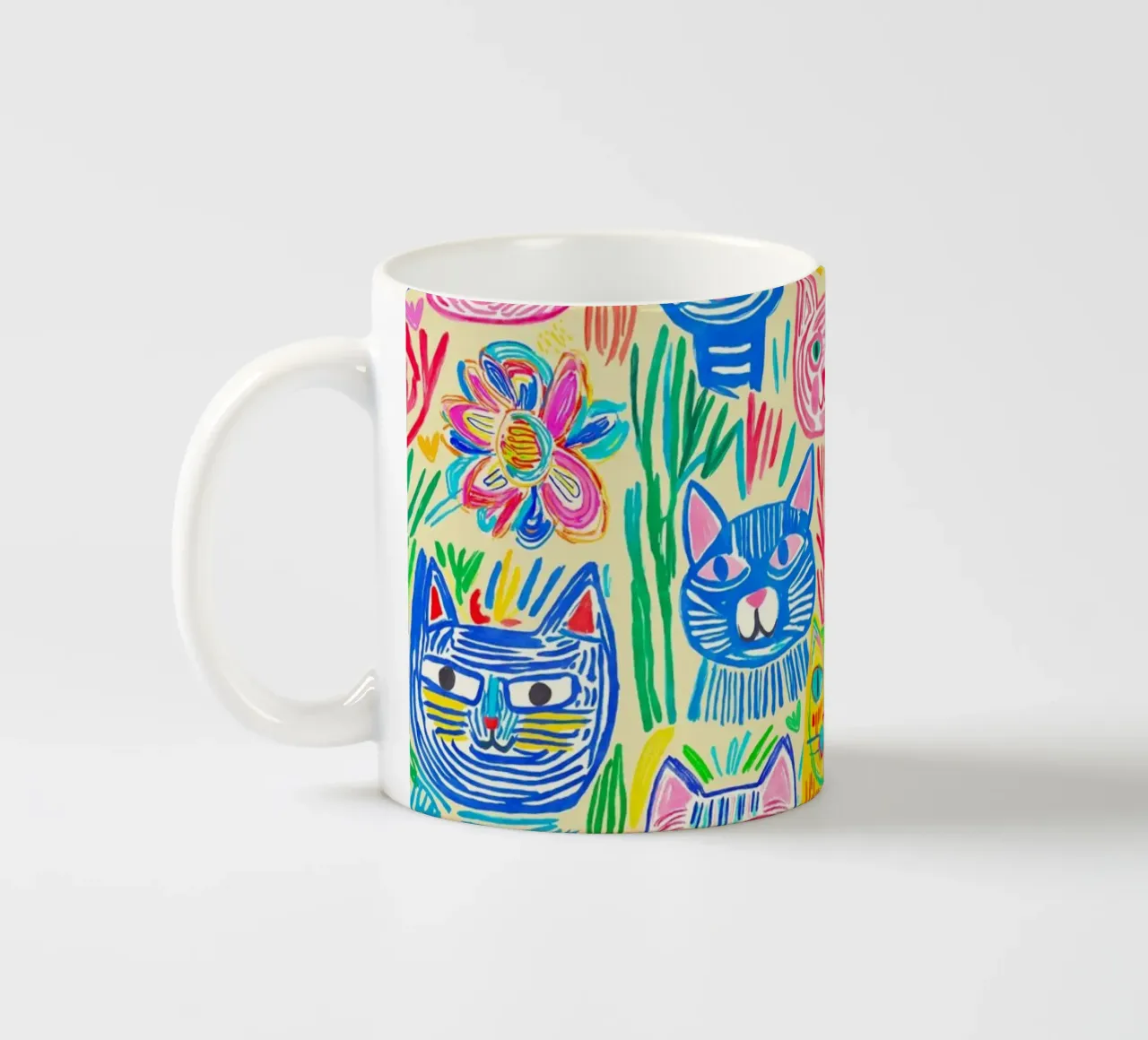 Bold And Groovy Pop Art Doodle Cats Multicolor tazza in ceramica da Andrea Haase Modern Home