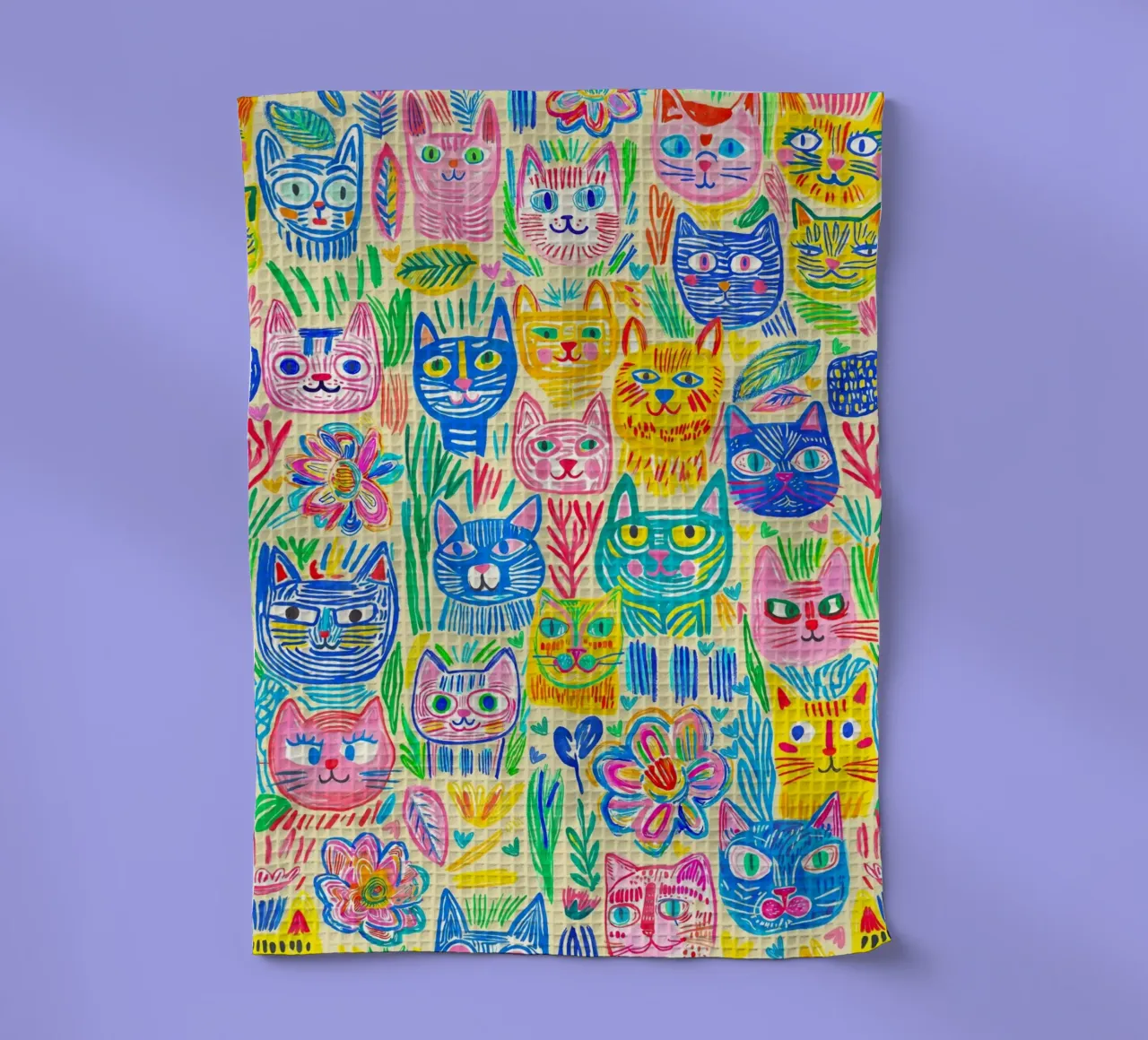 Bold And Groovy Pop Art Doodle Cats Multicolor canovaccio da cucina da Andrea Haase Modern Home