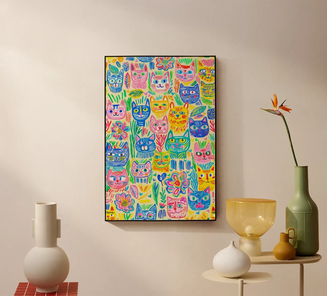 Bold And Groovy Pop Art Doodle Cats Multicolor plexiglass da Andrea Haase Modern Home