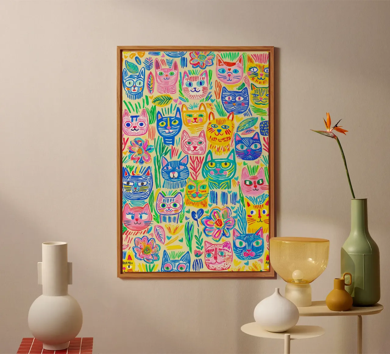 Bold And Groovy Pop Art Doodle Cats Multicolor alluminio dibond da Andrea Haase Modern Home