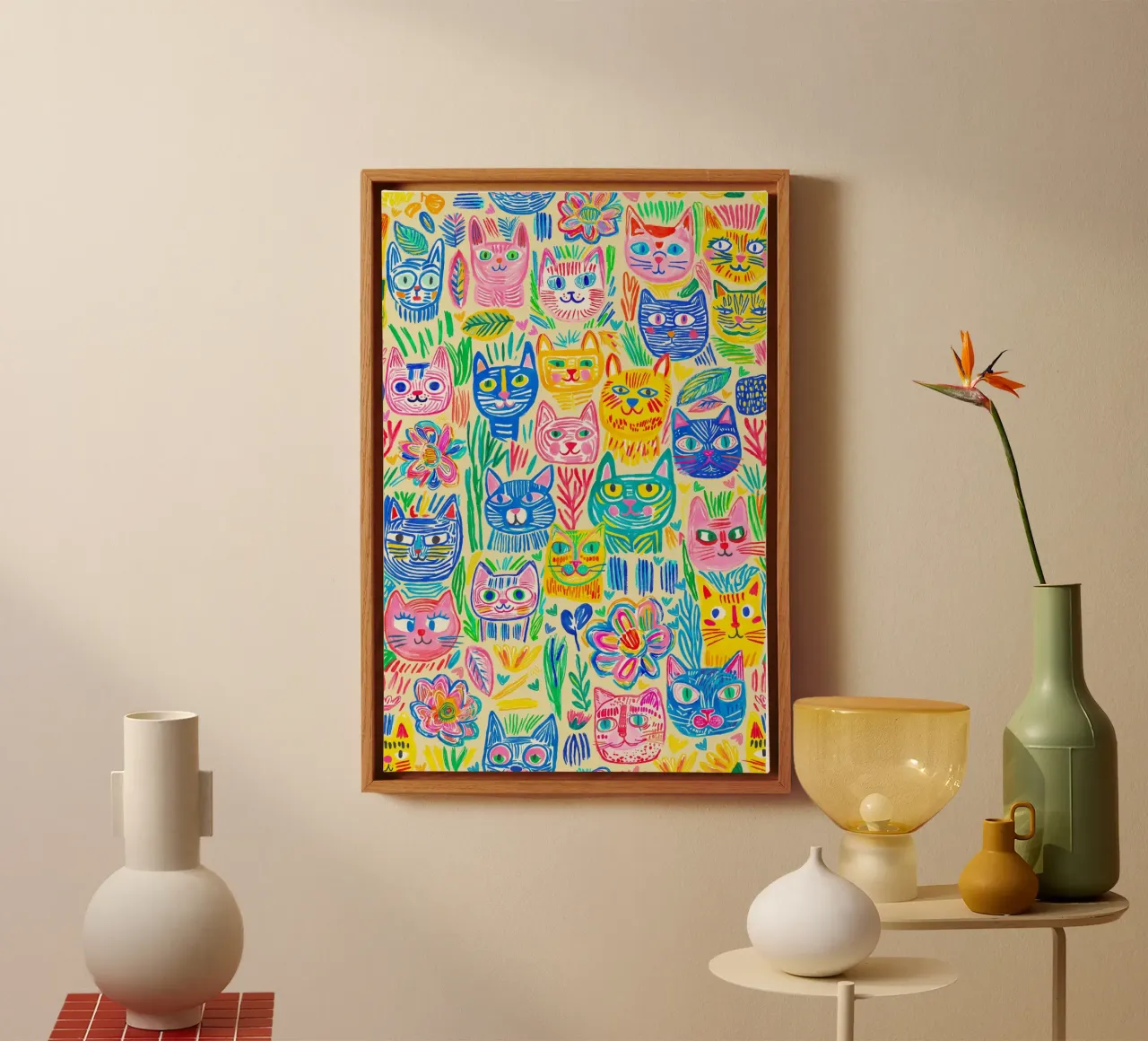 Bold And Groovy Pop Art Doodle Cats Multicolor canvas by Andrea Haase Modern Home