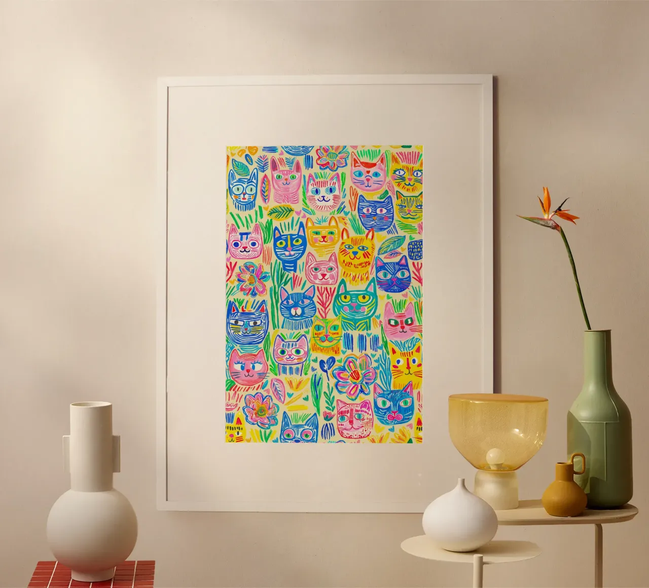 Bold And Groovy Pop Art Doodle Cats Multicolor carta hahnemühle da Andrea Haase Modern Home