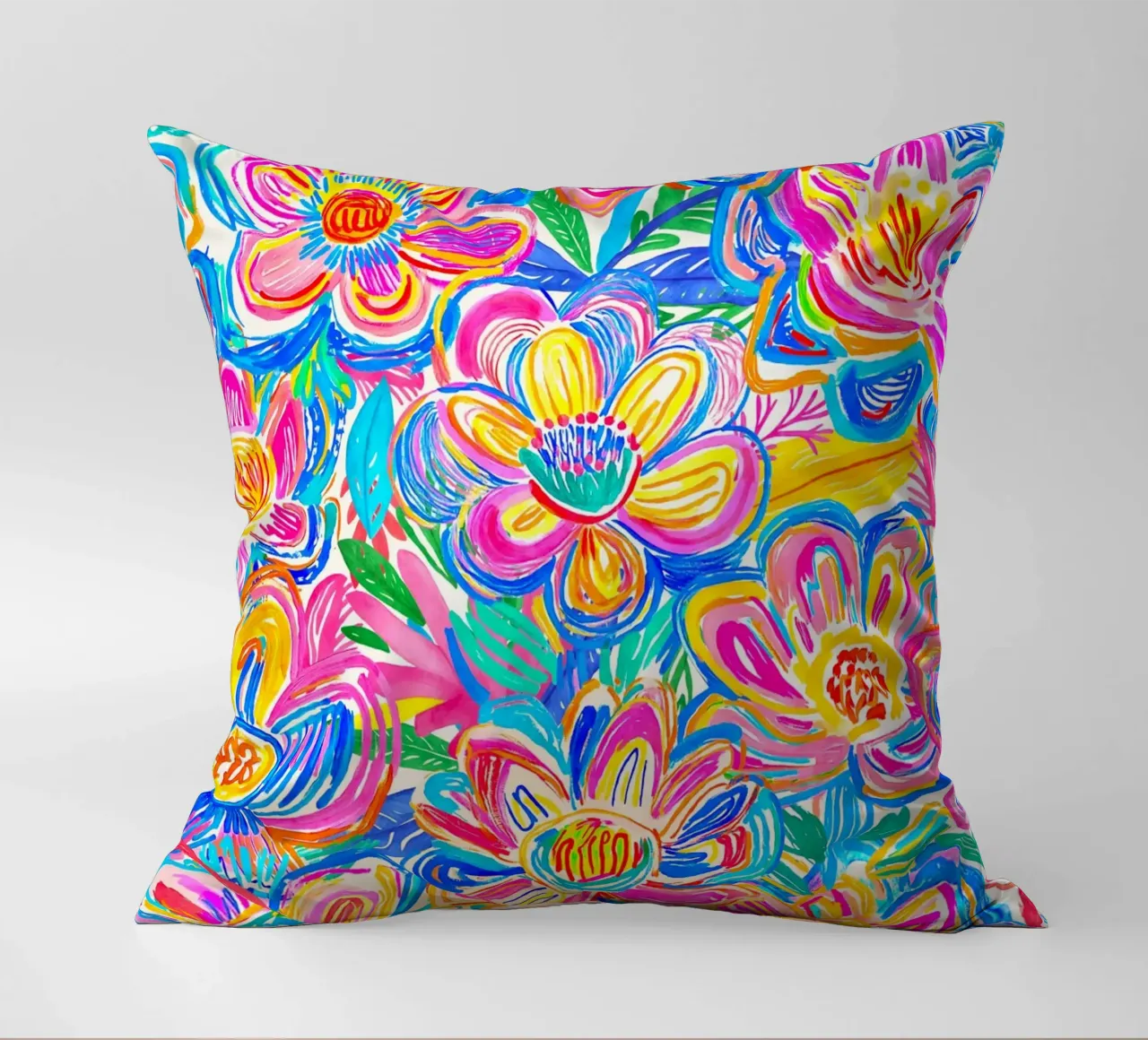 Fiori estivi in grassetto Groovy Pop Art Doodle cuscino da Andrea Haase Modern Home
