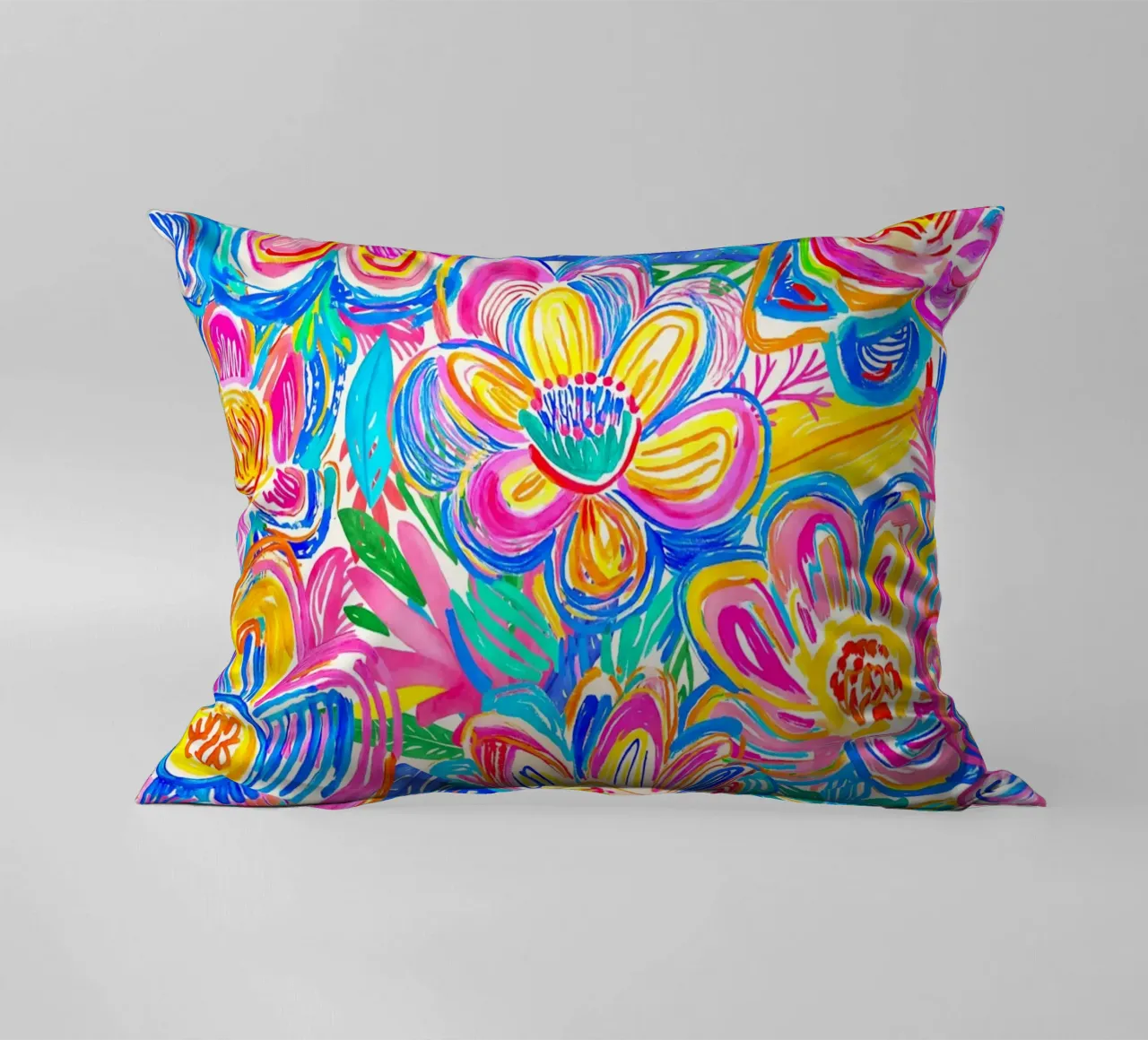 Fiori estivi in grassetto Groovy Pop Art Doodle cuscino da Andrea Haase Modern Home