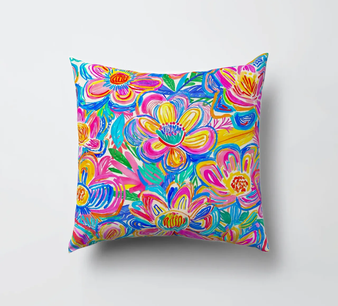 Fiori estivi in grassetto Groovy Pop Art Doodle cuscino da Andrea Haase Modern Home