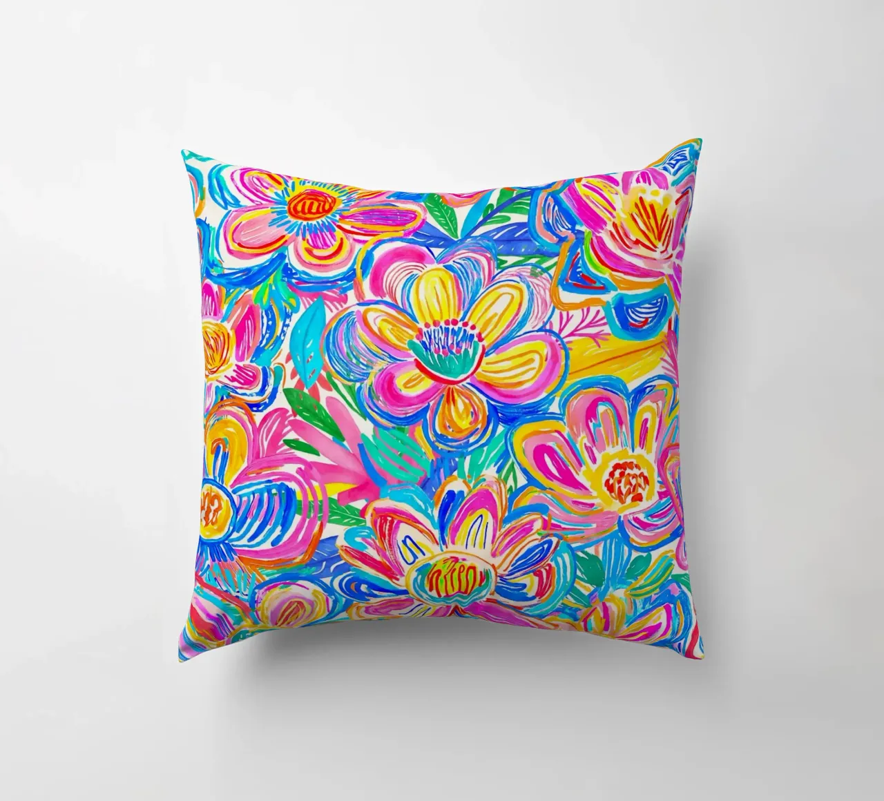 Fiori estivi in grassetto Groovy Pop Art Doodle cuscino da Andrea Haase Modern Home