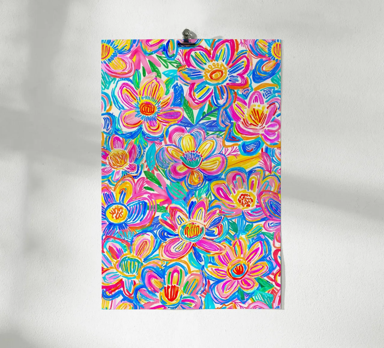 Fiori estivi in grassetto Groovy Pop Art Doodle carta hahnemühle da Andrea Haase Modern Home