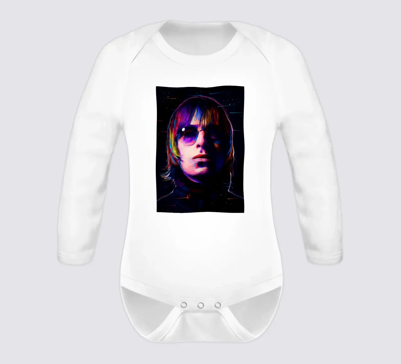 Liam Gallagher colorful pop art long-sleeve baby romper by Hantamrata