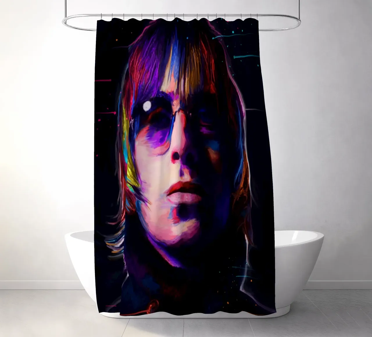 Liam Gallagher kleurrijke pop-art douchegordijn van Hantamrata