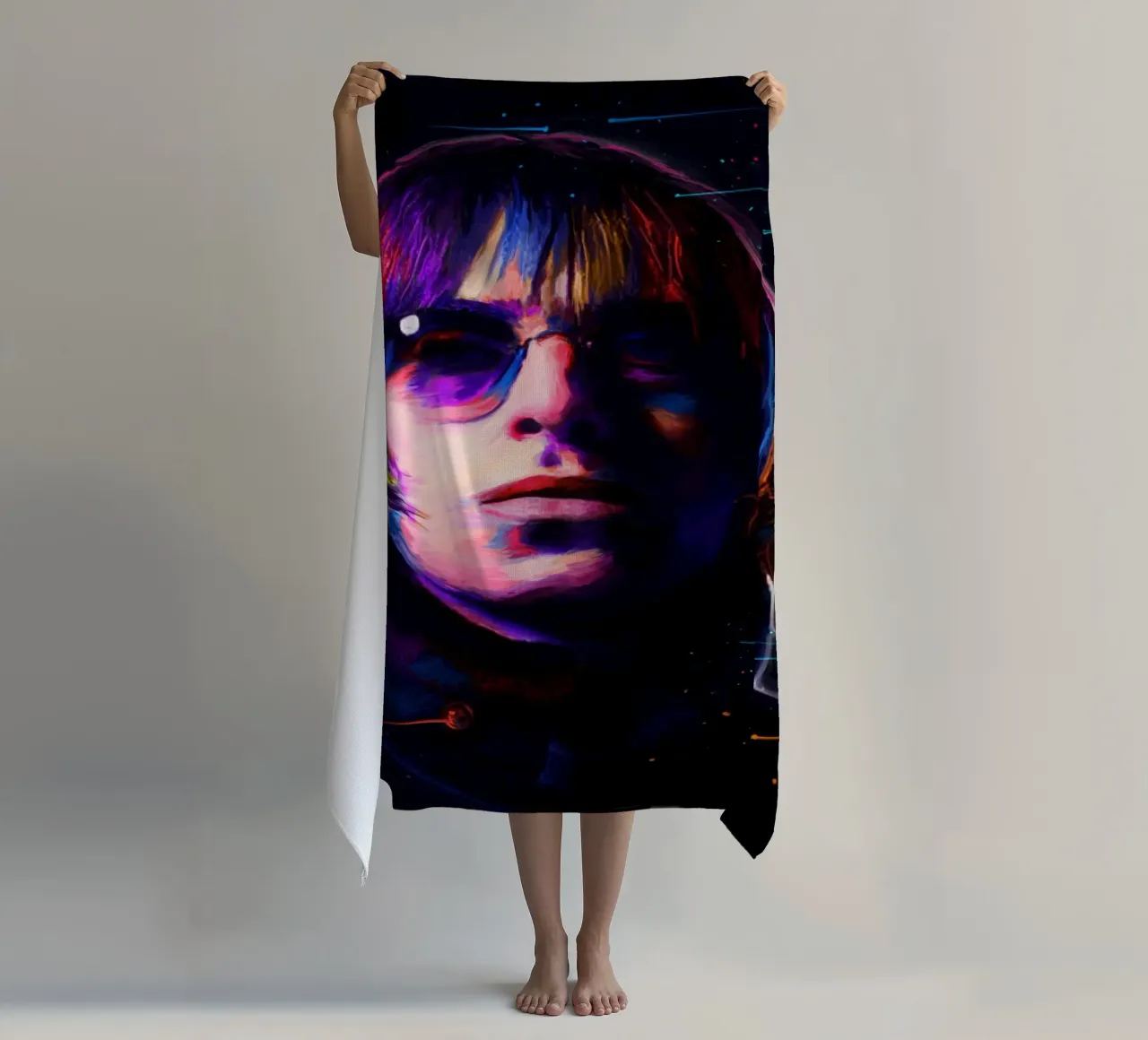 Liam Gallagher arte pop colorata telo mare da Hantamrata