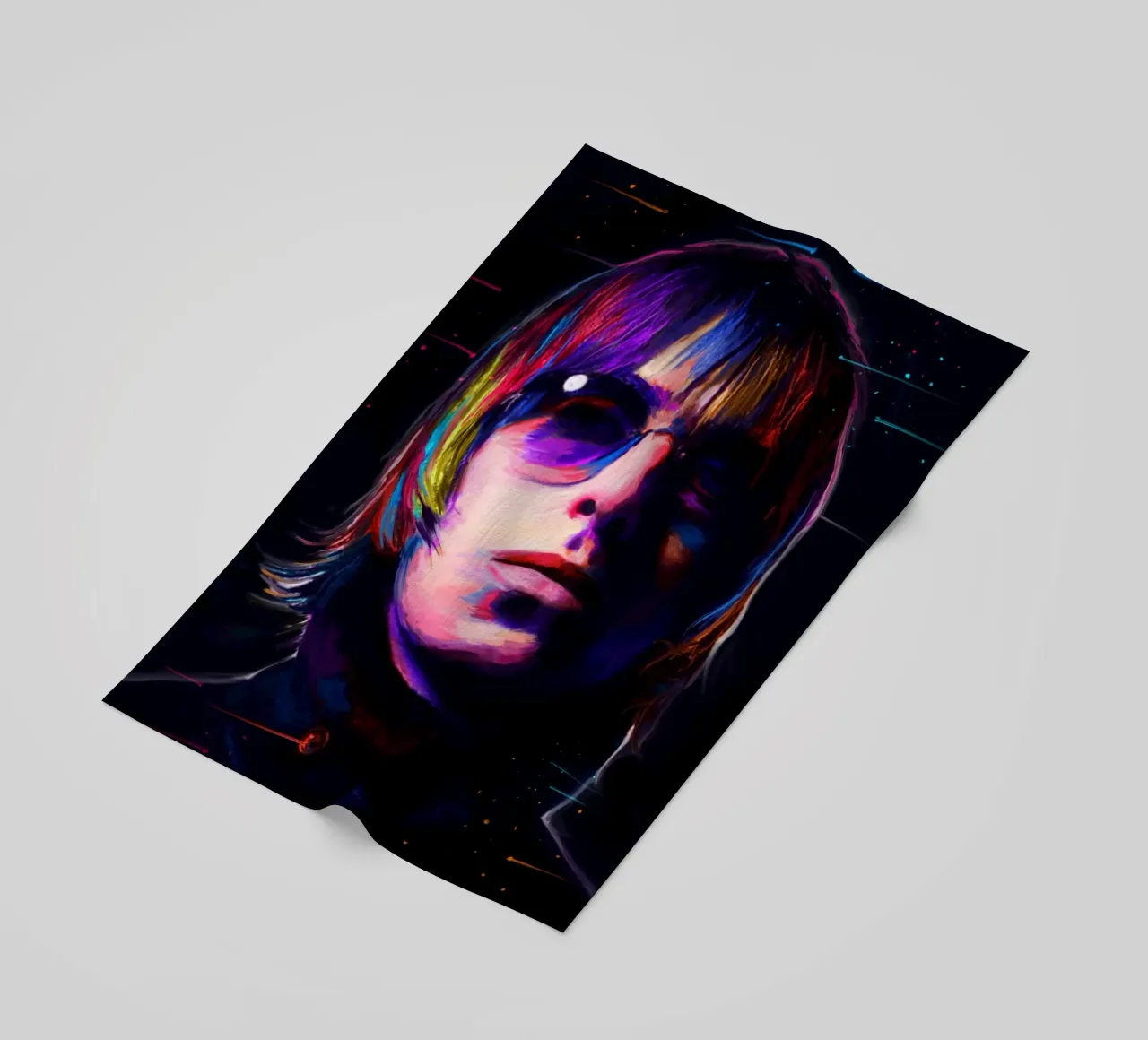 Liam Gallagher arte pop colorata telo mare da Hantamrata