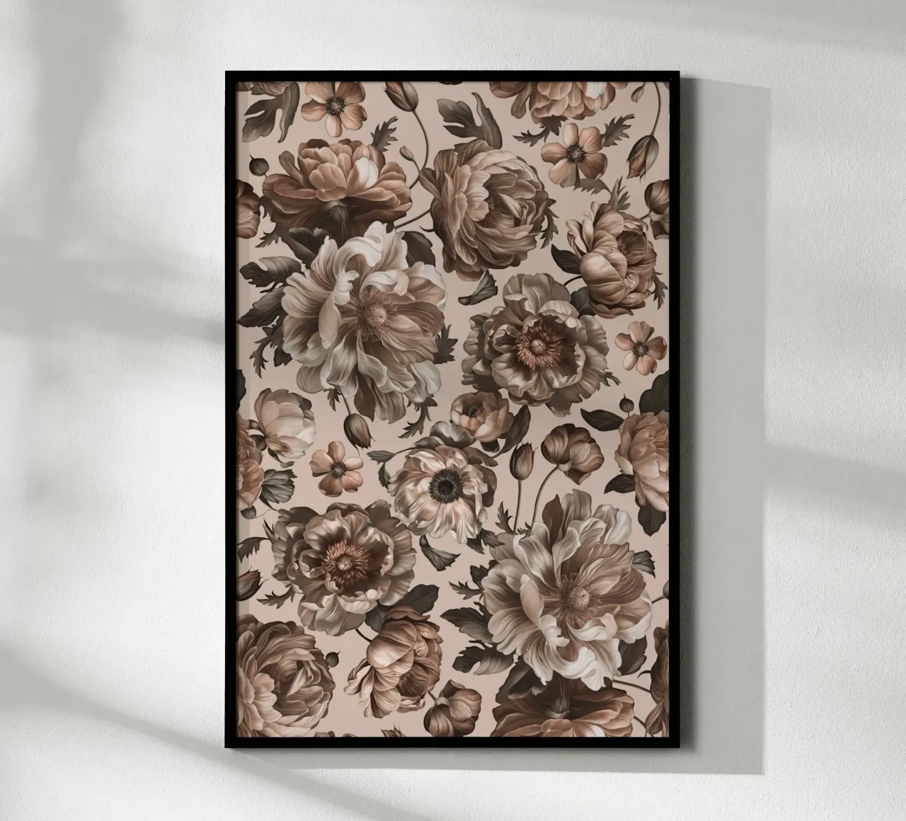 Dark Academia Opulent Baroque Flower Drama Peach poster con telaio in legno da Andrea Haase Floral Passion