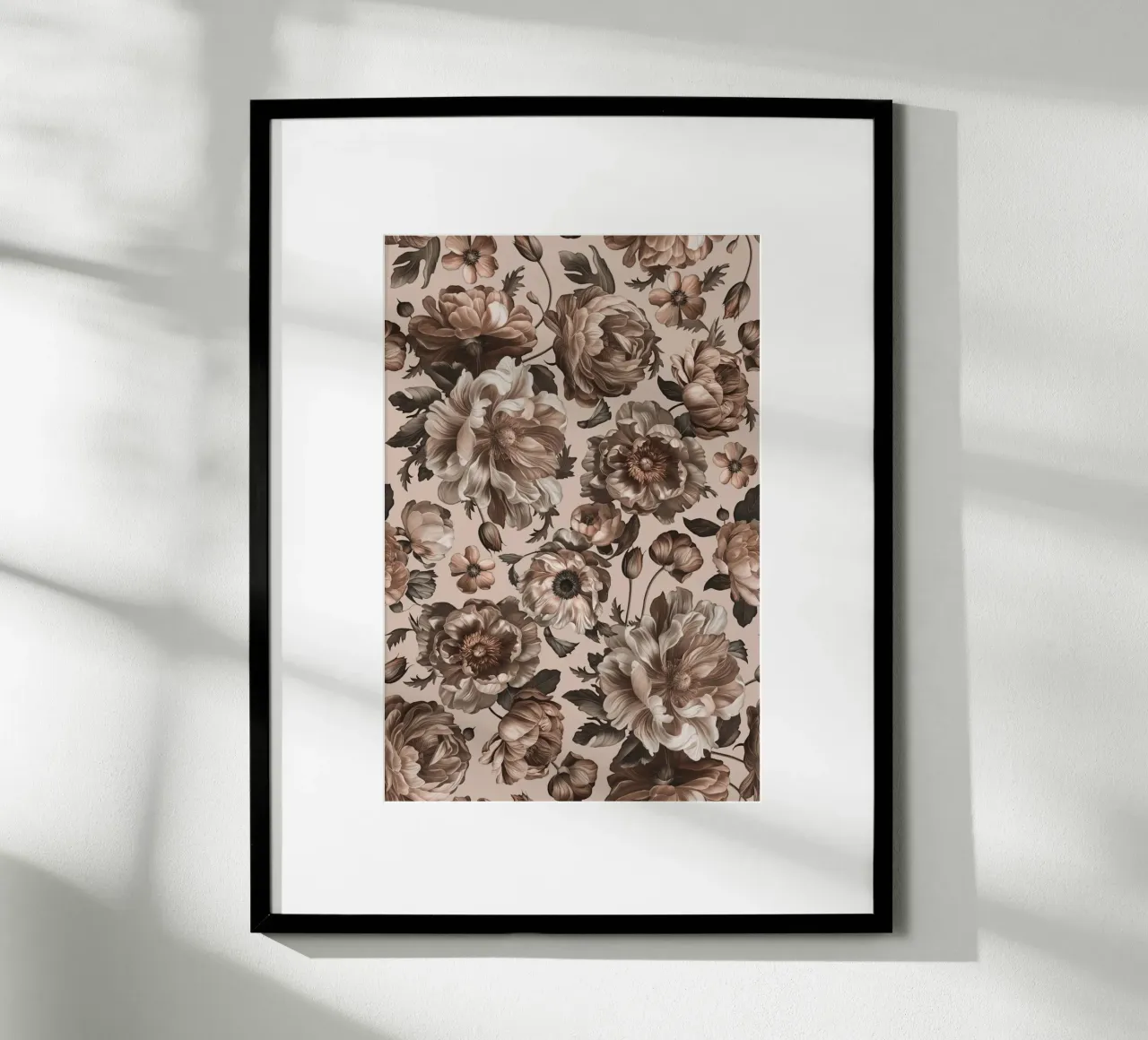 Dark Academia Opulent Baroque Flower Drama Peach poster con telaio in legno da Andrea Haase Floral Passion